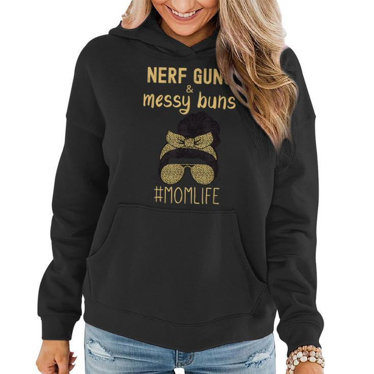Nerf Guns And Messy Buns Funny Momlife  Leopard Print  Women Hoodie