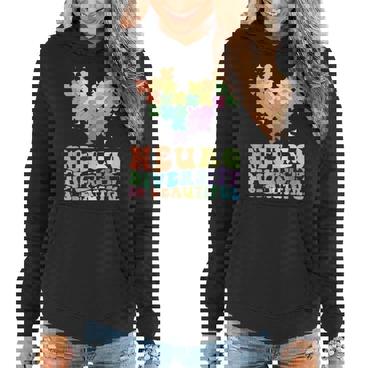Neurodiversity Is Beautiful Puzzle Pieces Rainbow Autism Women Hoodie