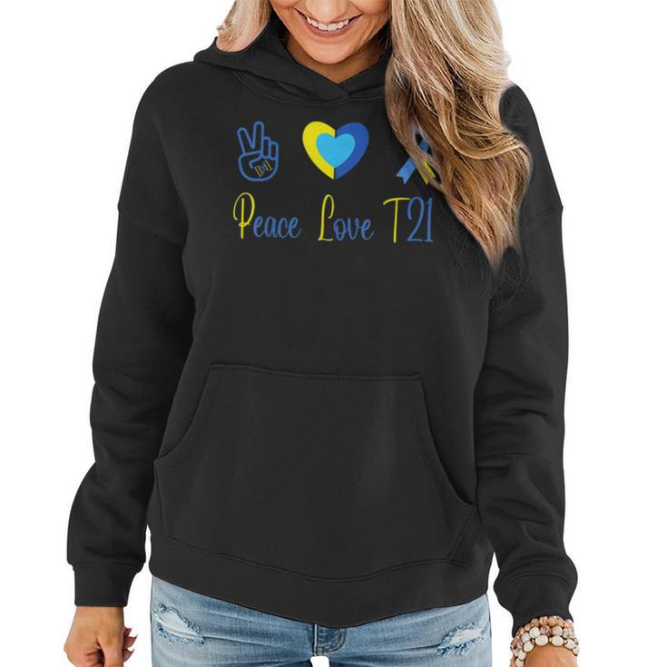 Peace Love T21 Blue Yellow World Down Syndrome Day 2023  Women Hoodie