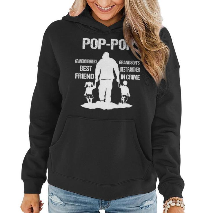 Pop Pop Grandpa Gift   Pop Pop Best Friend Best Partner In Crime Women Hoodie Graphic Print Hooded Sweatshirt