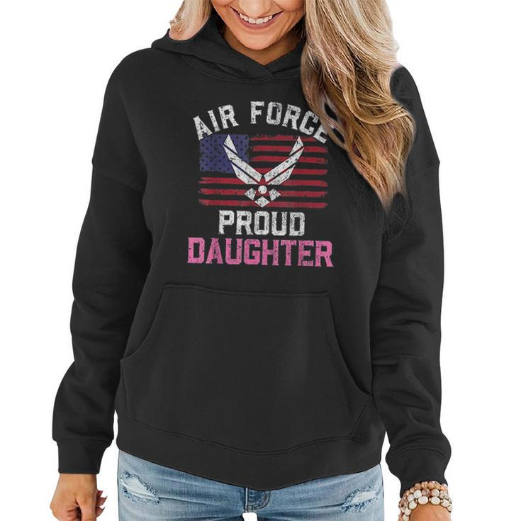 Proud Air Force Daughter American Flag Veteran Gift Women Hoodie Graphic Print Hooded Sweatshirt