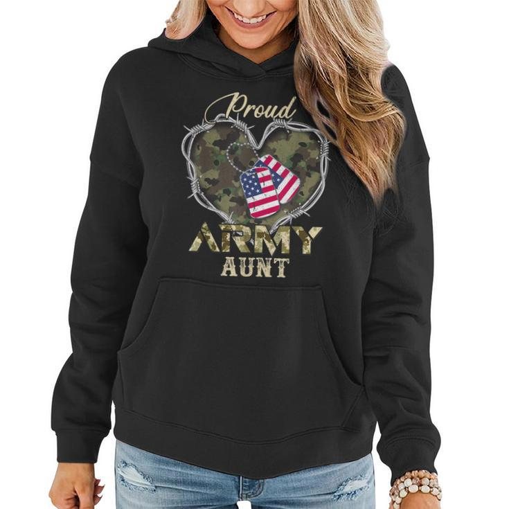 Proud Army Aunt With Heart American Flag For Veteran  Women Hoodie
