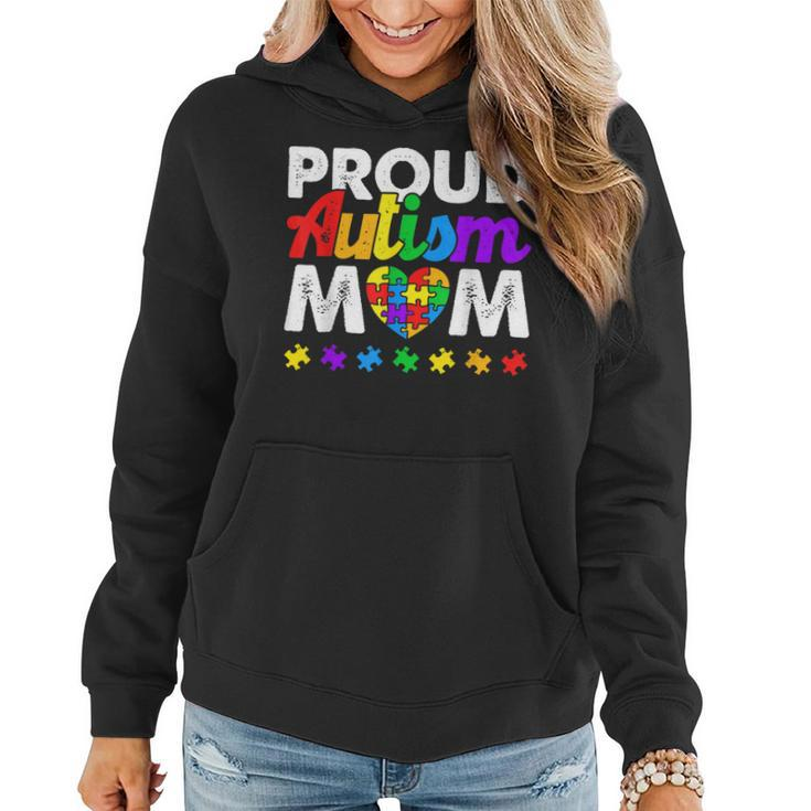 Proud Autism Mom Autism Awareness Acceptance Colorful Puzzle  Women Hoodie