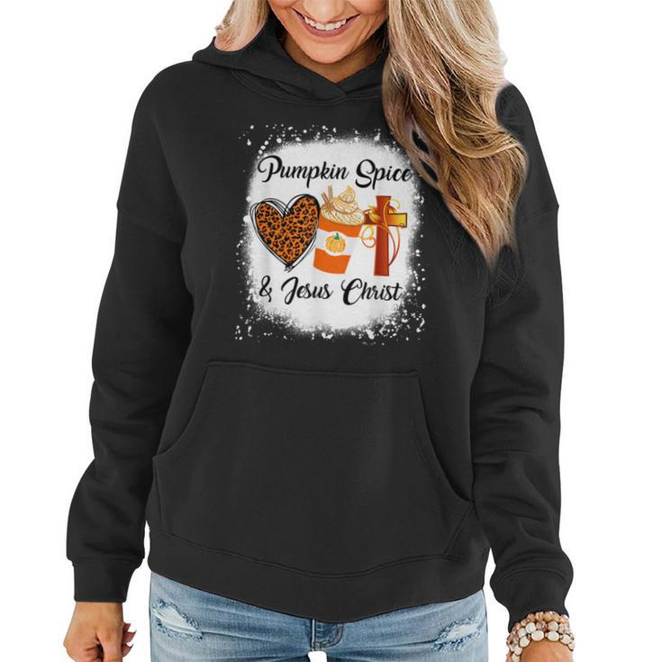 Pumpkin Spice And Jesus Christ  Leopard Heart Coffee Women Hoodie Graphic Print Hooded Sweatshirt