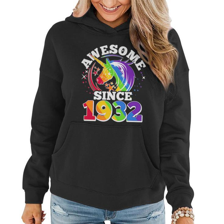 Rainbow Unicorn Awesome Since 1932 90Th Birthday Women Hoodie