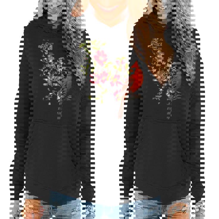 Red Cardinal Bird And Pink Flowering Dogwood Blossoms  Women Hoodie