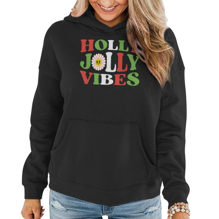 Retro Christmas Holly Jolly Vibes Women Hoodie Graphic Print Hooded Sweatshirt