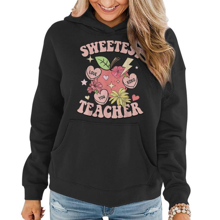 Retro Cute Apple Sweetest Teacher Funny Valentines Day V2 Women Hoodie
