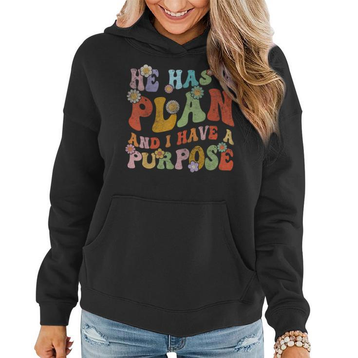 Retro Groovy He Has A Plan And I Have A Purpose Christian  Women Hoodie