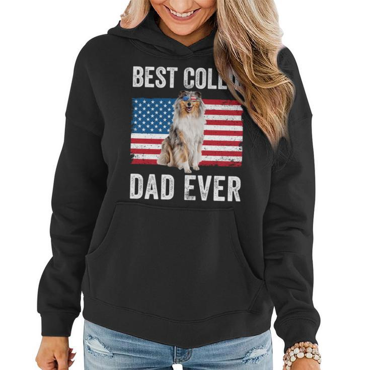 Rough Collie Dad American Flag Collie Dog Lover Owner Funny Women Hoodie Graphic Print Hooded Sweatshirt