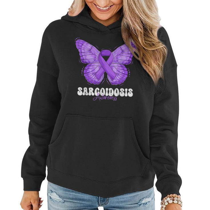 Sarcoidosis Awareness Month Purple Ribbon Butterfly  Women Hoodie