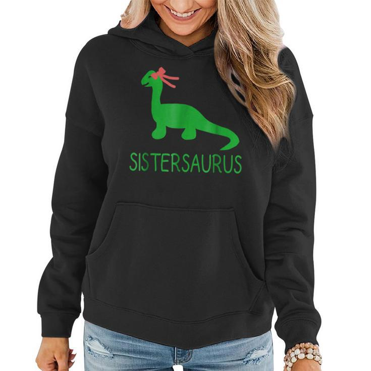 Sistersaurus Fun Dinosaur Sister And Bow T Women Hoodie