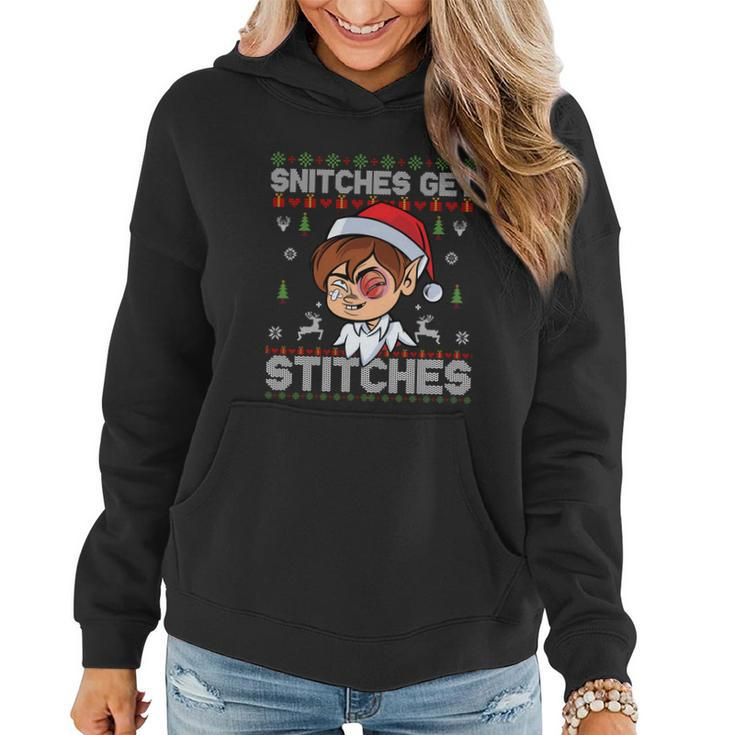 Snitches Get Stitches Elf Xmas Funny Vintage Retro Santa Hat Women Hoodie