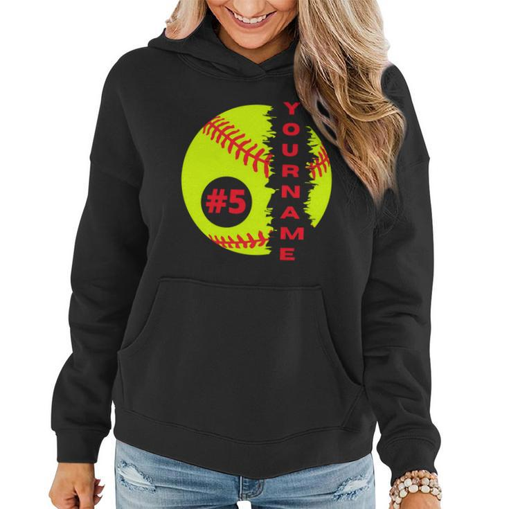 Softball Custom Name And Number Sport Lover Sport Player Personalized Gift Women Hoodie Graphic Print Hooded Sweatshirt