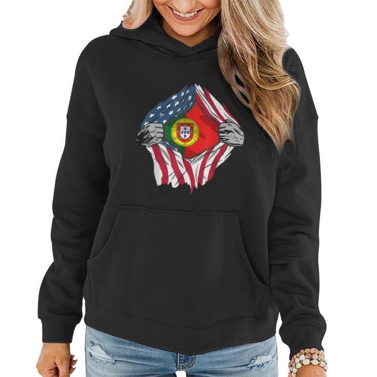 Super Portuguese Heritage American Flag Portugal Roots Women Hoodie
