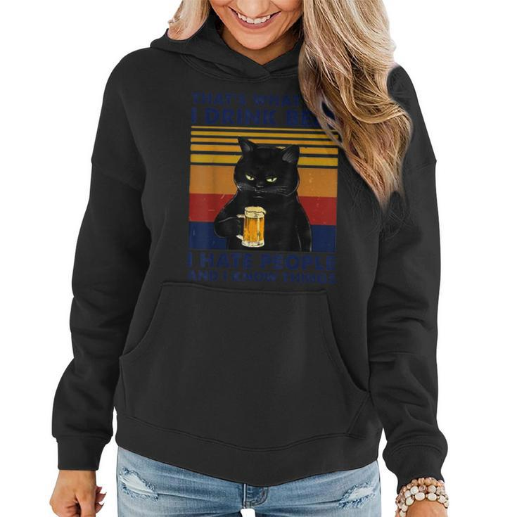 Thats What I Do I Drink Beer I Hate People Black Cat Funny  Women Hoodie
