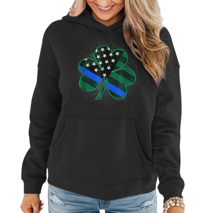 Thin Blue Line St Patricks Day Police Shamrock   Women Hoodie