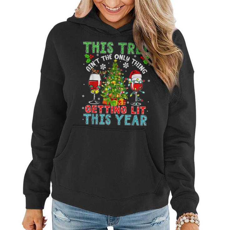 This Tree Aint Only Thing Getting Lit Xmas Two Santa Wines  Women Hoodie