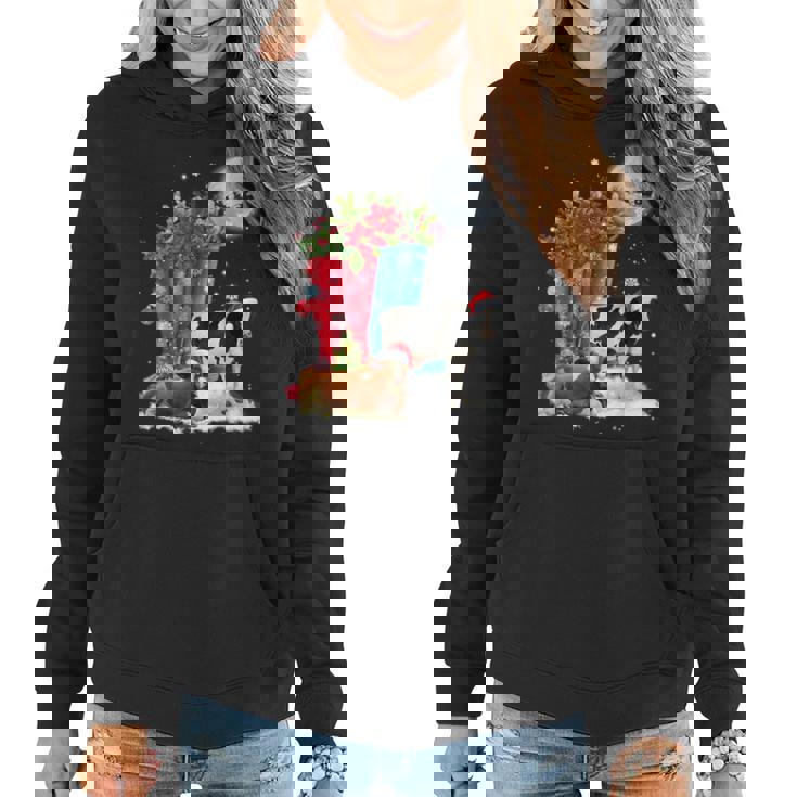 Two Cow Hat Santa Christmas Lights Funny Cow Christmas  Women Hoodie