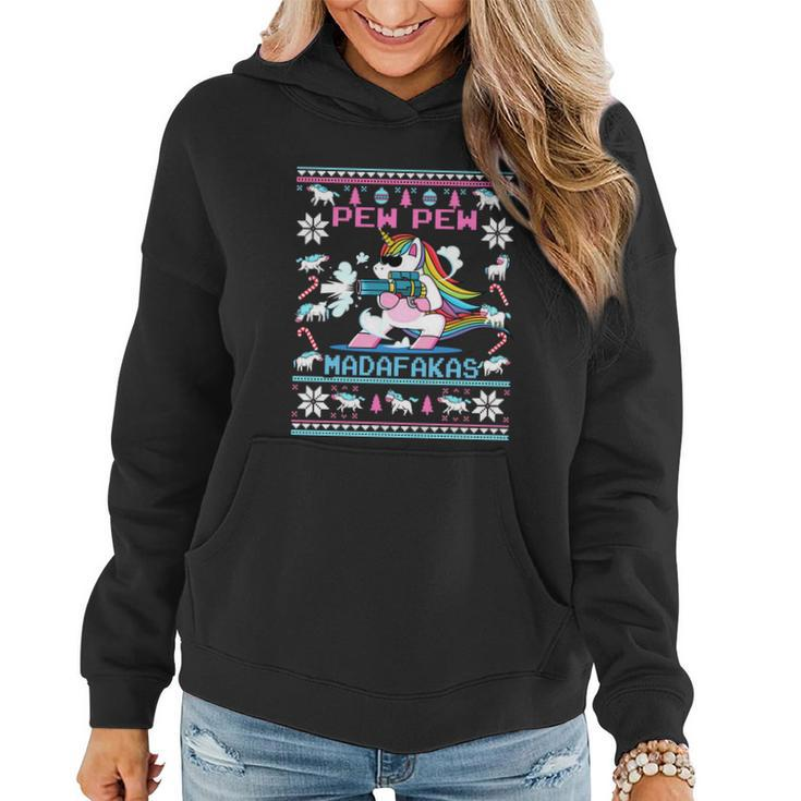 Unicorn Pew Pew Madafakas Ugly Christmas Sweater Women Hoodie