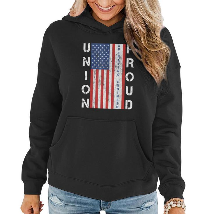 Union Proud American Flag Operating Engineer Women Hoodie Graphic Print Hooded Sweatshirt