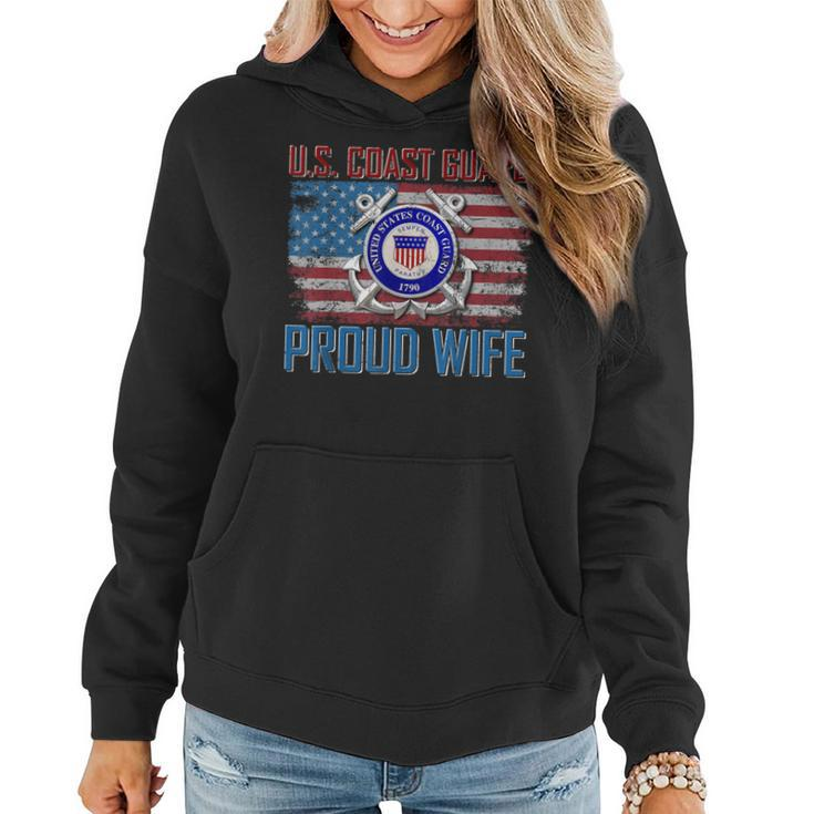 US Coast Guard Proud Wife With American Flag Gift Veteran  Women Hoodie