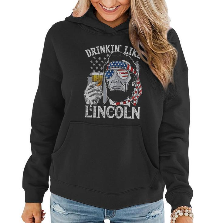 Us Flag Patriotic Military Army Drinkin Like Lincoln Women Hoodie Graphic Print Hooded Sweatshirt