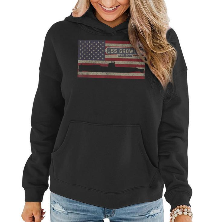 Uss Growler Ssg-577 Guided Missile Submarine American Flag  Women Hoodie