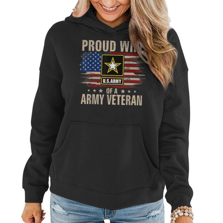 Vintage Proud Wife Of A Army Veteran With American Flag  Women Hoodie