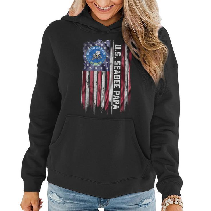 Vintage Usa American Flag Proud Us Seabee Veteran Papa Funny Women Hoodie Graphic Print Hooded Sweatshirt