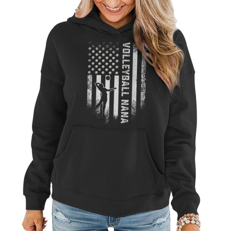Vintage Usa American Flag Proud Volleyball Nana Silhouette  Women Hoodie