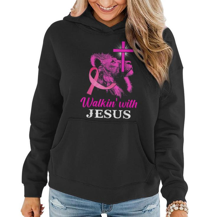 Walking With Jesus Lion Christian Cross Breast Cancer Women  Women Hoodie