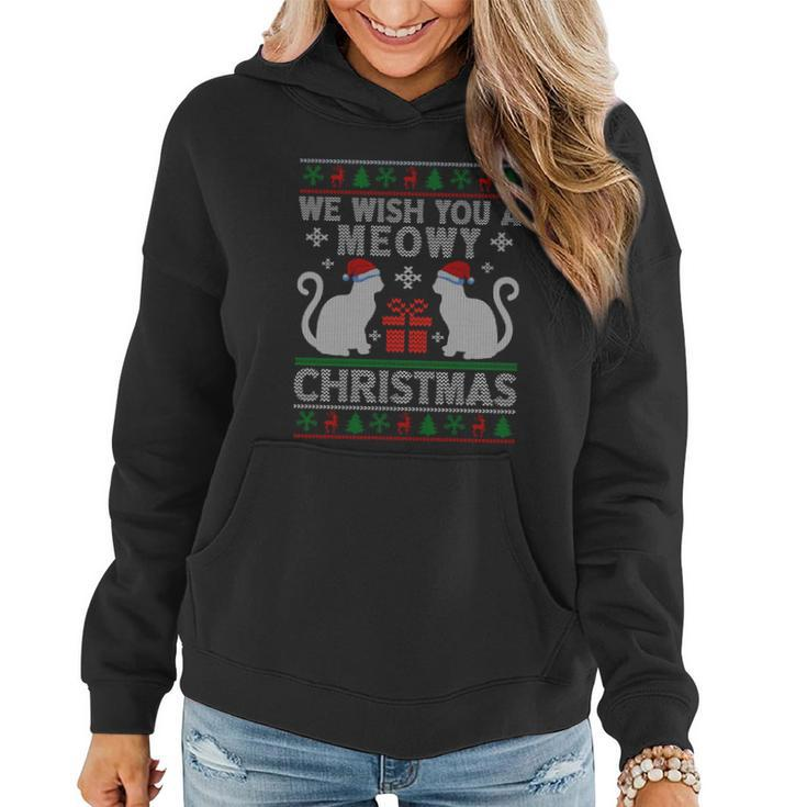 We Wish You A Meowy Catmas Santa Hat Ugly Christmas Sweater Gift Women Hoodie