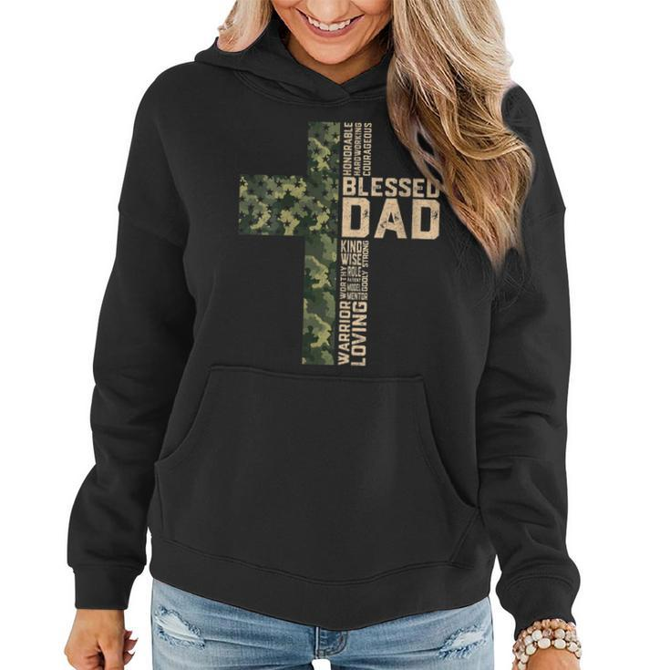 Womens Christian Blessed Dad Camo Flag Cross Religious Fathers Day  Women Hoodie