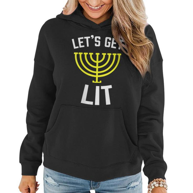 Womens Lets Get Lit Jewish  - Humor Funny Gift Hanukkah   Women Hoodie