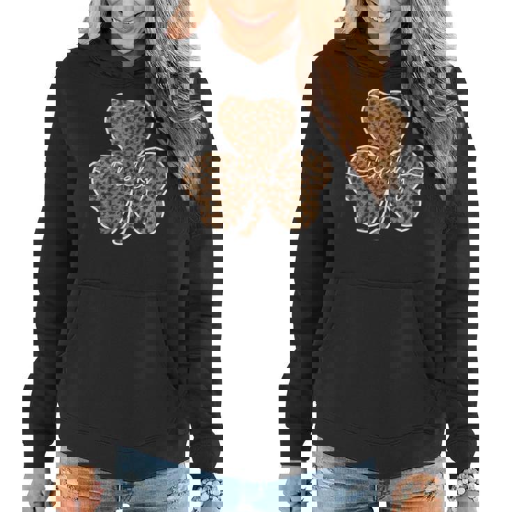 Womens St Pattys Day Cute Gift For Her Teen Girls Leopard Shamrock Women Hoodie
