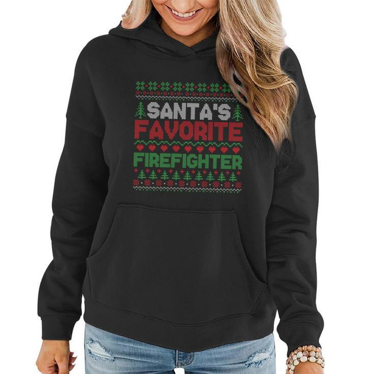 Xmas Santas Favorite Firefighter Ugly Christmas Sweater Gift Women Hoodie