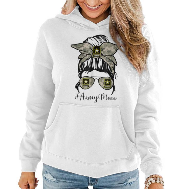 Army Mom Funny Messy Bun Hair Glasses Mommy Mother Gift  Women Hoodie