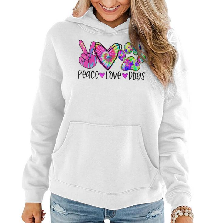 Dog Lovers Gifts Peace Love Dogs Tie Dye Puppy Paw Dog Mom  Women Hoodie