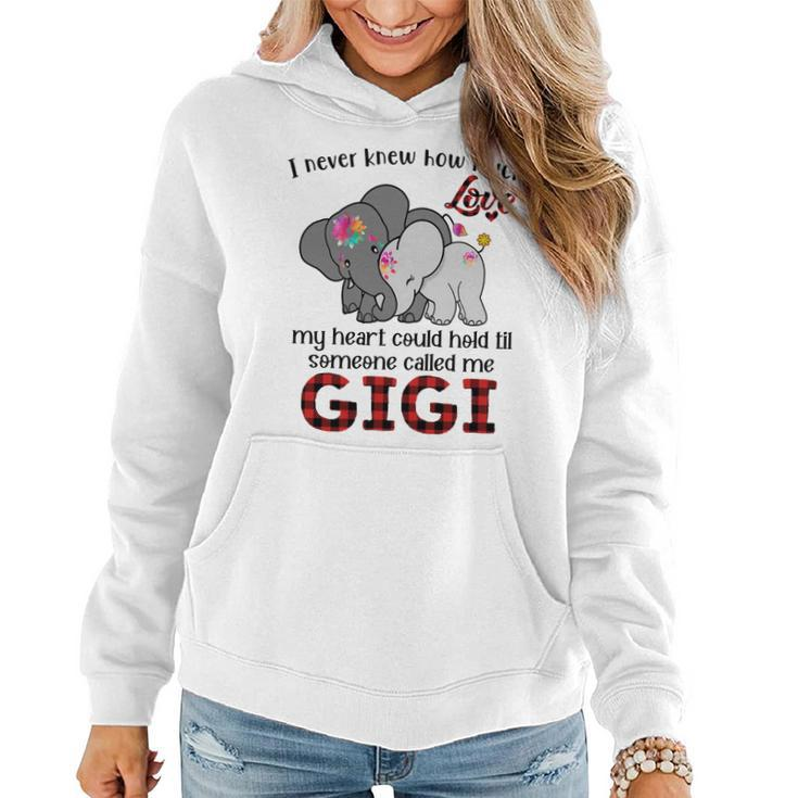 Elephant Mom I Never Knew How Much My Heart Could Hold Til Someone Called Me Gigi Women Hoodie Graphic Print Hooded Sweatshirt