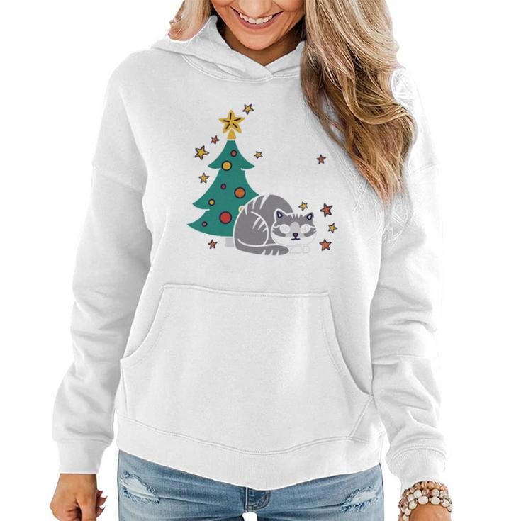Furry And Bright Funny Cute Christmas Cat Women Hoodie