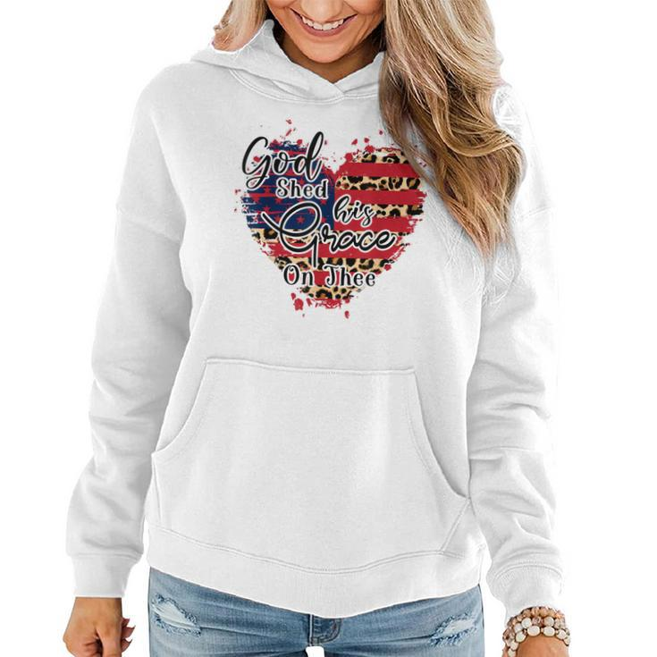 God Shed His Grace On Thee American Flag Patriotic  Women Hoodie