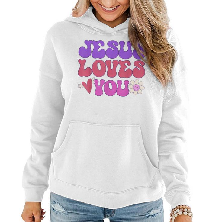 Groovy Christian Jesus Loves You 70S Hippie Women Hoodie