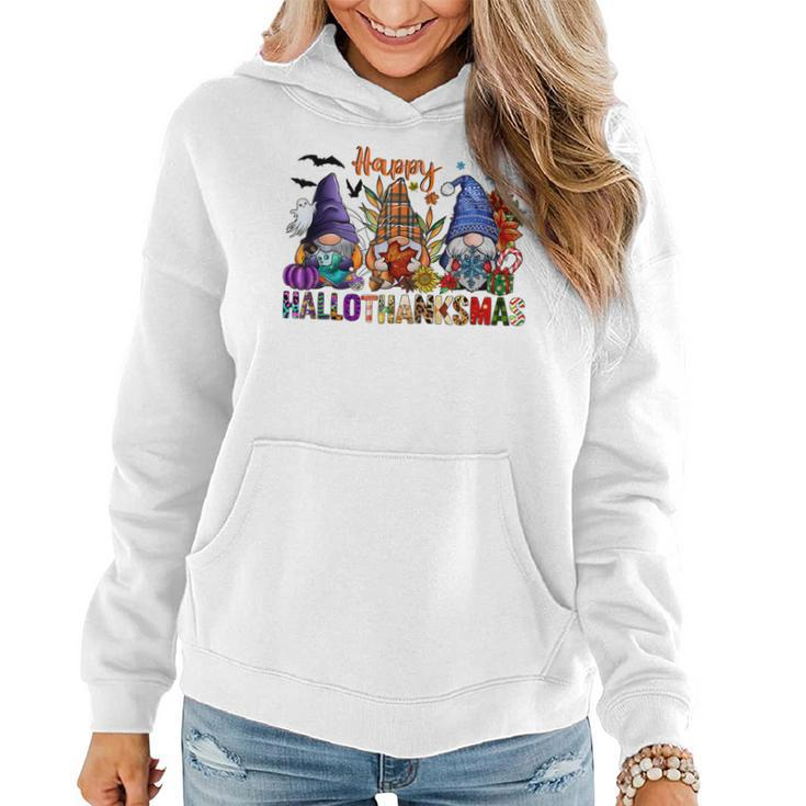 Happy Hallothanksmas Gnomes Halloween Thanksgiving Christmas  V30 Women Hoodie Graphic Print Hooded Sweatshirt