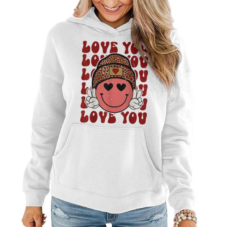 Hippie Smiling Face Wearing Beanie Hat Love You Valentine  Women Hoodie