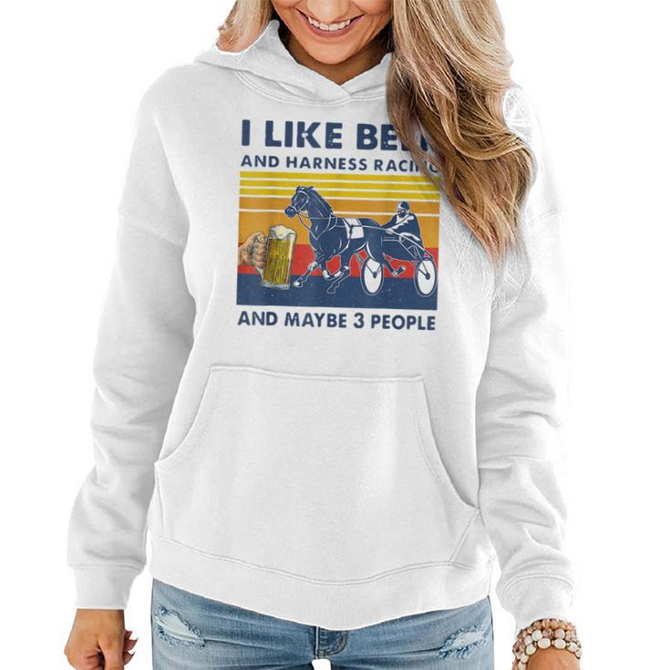 I Like Beer And Harness Racing Horse Vintage Retro Gifts  Women Hoodie
