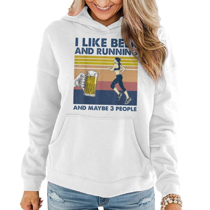 I Like Beer And Running And Maybe 3 People Retro Vintage Women Hoodie