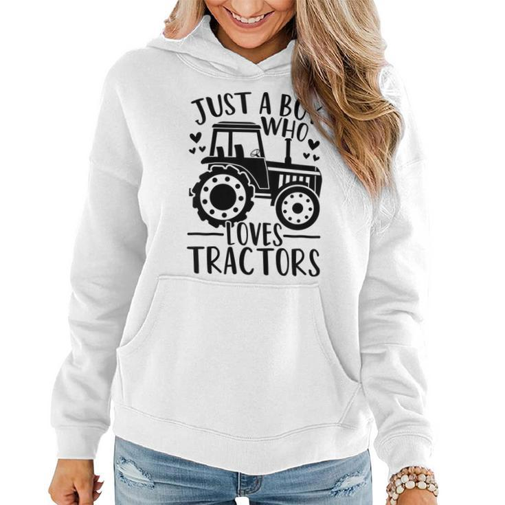 Kids Just A Boy Who Loves Tractors Cute Farm Farmer Tractor Lover Women Hoodie Graphic Print Hooded Sweatshirt