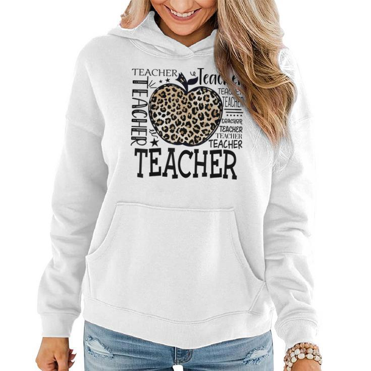 Leopard Apple Teacher Funny Teachers Day  Women Hoodie