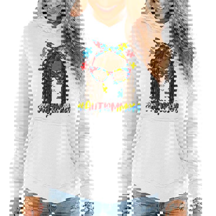 Messy Bun Black Autism Mom Afro Mother Autism Awareness Women Hoodie